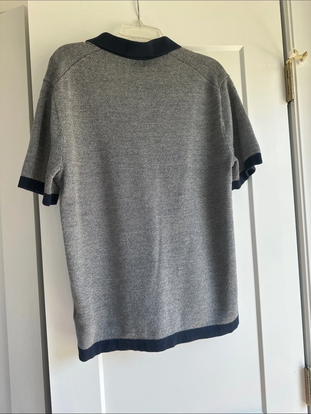 J. Crew Men’s V-Neck Short-Sleeve Sweater in Gray and Navy Trim